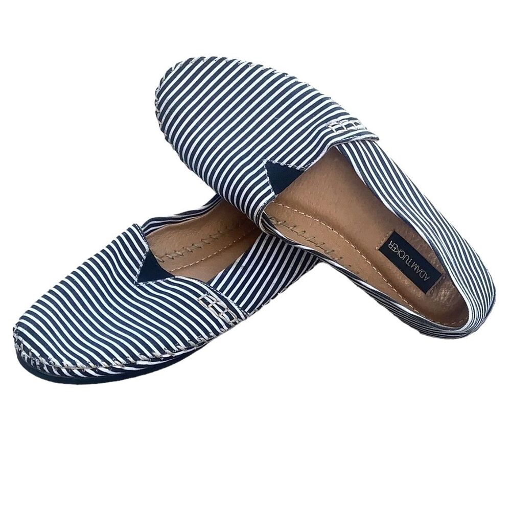 Adam Tucker Sangria Navy and White Nautical Striped Flats | Size 9